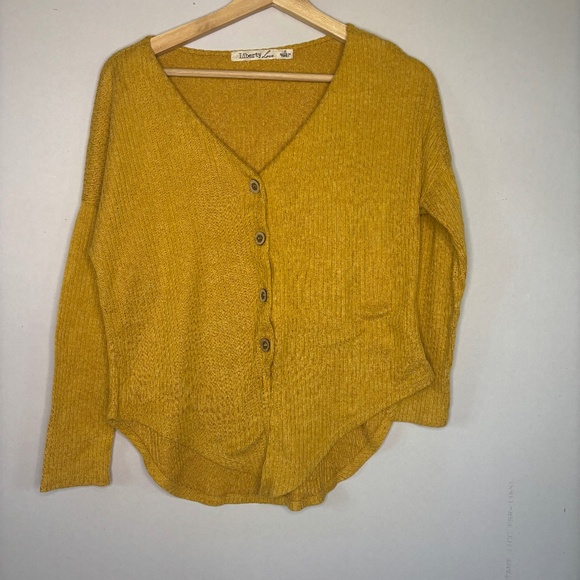 Liberty Love Womens Yellow Ribbed Button Up Sweater Size Small - Picture 1 of 5